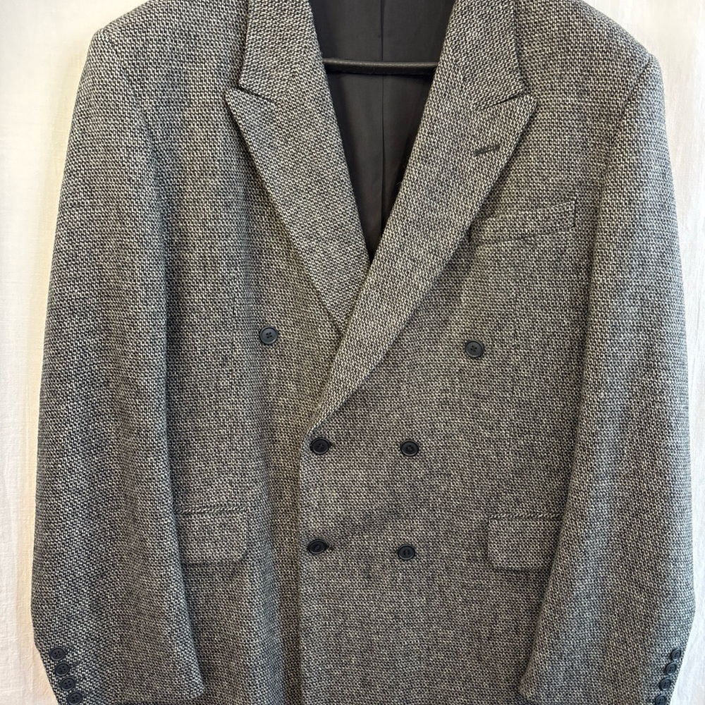 Vintage Wool Double-Breasted Gray Tweed Sport Coat